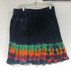 Tie Dye Merona Skirt Medium Black & Rainbow Upcycled 100% Cotton SUPER CUTE!!